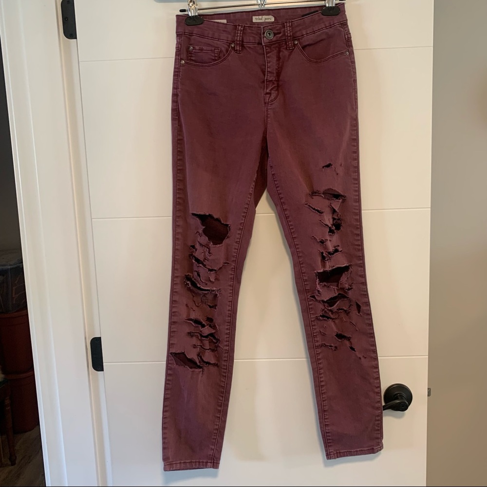 Tribal | Distressed Plum Skinny Jeggings